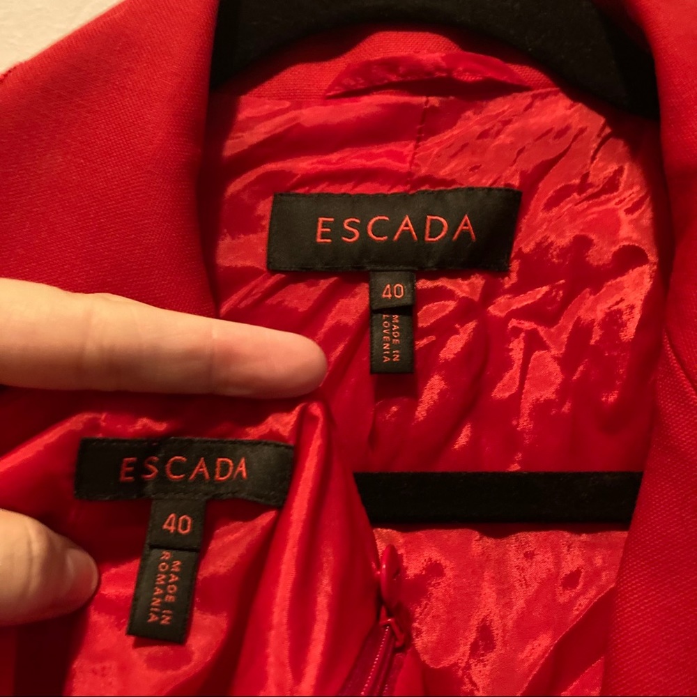 Escada Red Blazer Midi Skirt Suit Set 6 - Picture 5 of 6